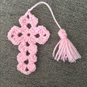 Pink Crochet Cross Bookmark